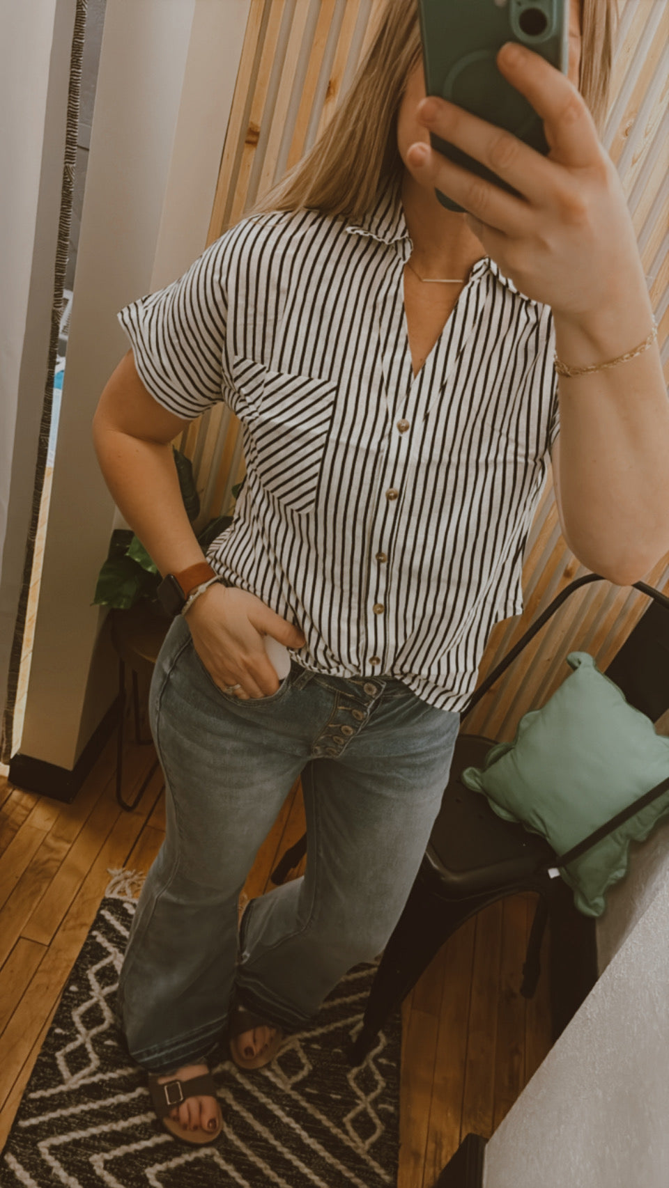 Ivory Stripe Short Sleeve Top