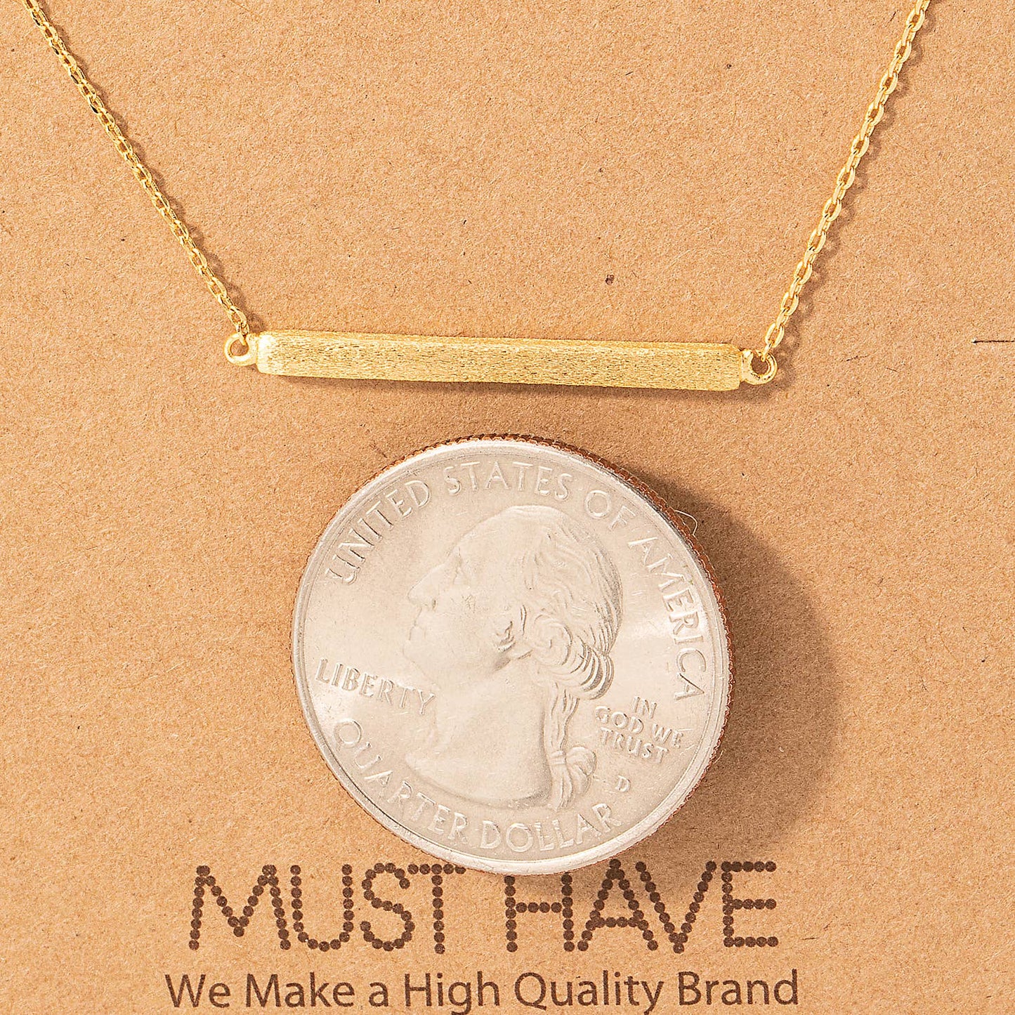 Gold Dipped Thin Bar Pendant Necklace