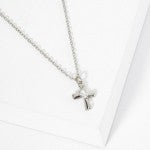 Dainty Stone Accent Cross Necklace