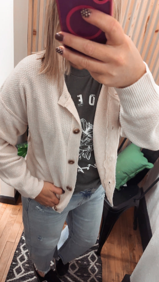 Ribbed Trim Button Down Cardigan