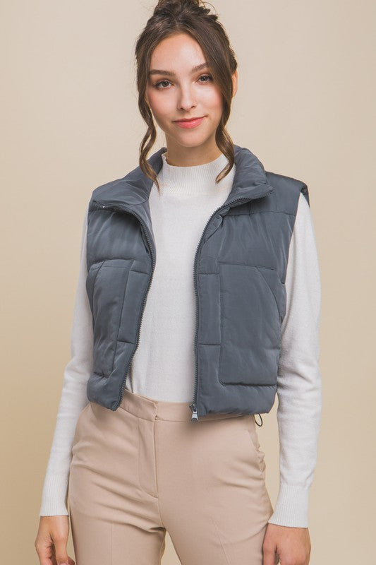 Cropped Puffer Vest with Pockets no