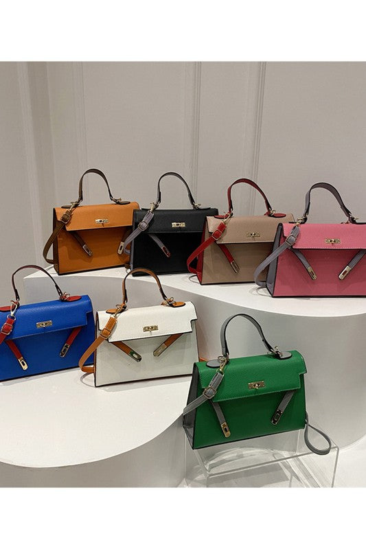 Color Block Metal Buckle Shoulder Bag