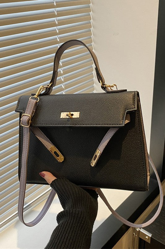 Color Block Metal Buckle Shoulder Bag