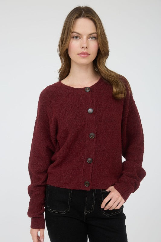 Ribbed Trim Button Down Cardigan