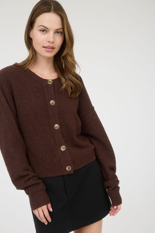 Ribbed Trim Button Down Cardigan
