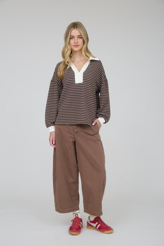 Contrast Collar Stripe Top