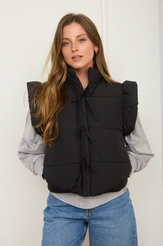 Puff Vest with Bow Detail