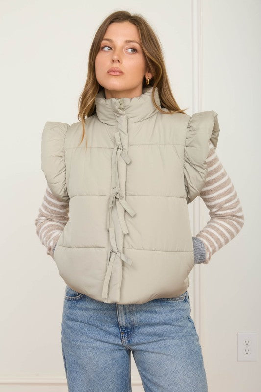 Puff Vest with Bow Detail