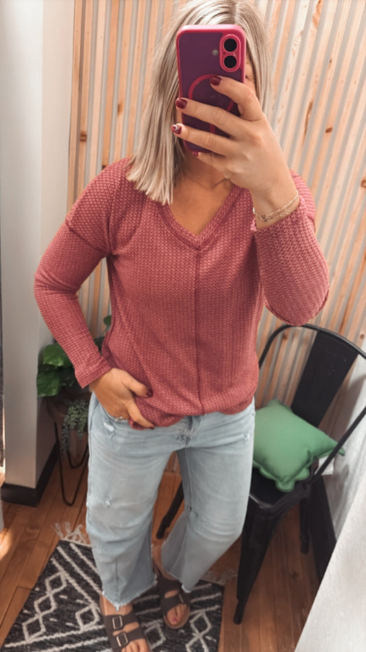 Vneck Waffle Knit Top