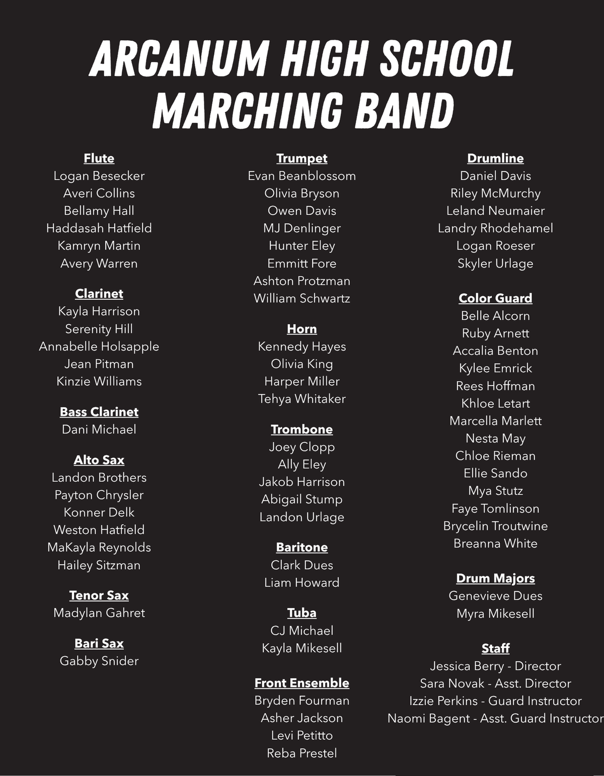 2026 Arcanum Marching Band Apparel