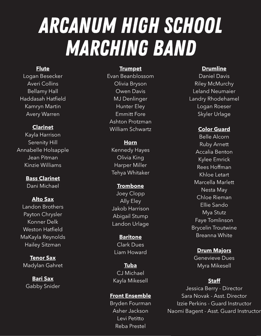 2026 Arcanum Marching Band Apparel