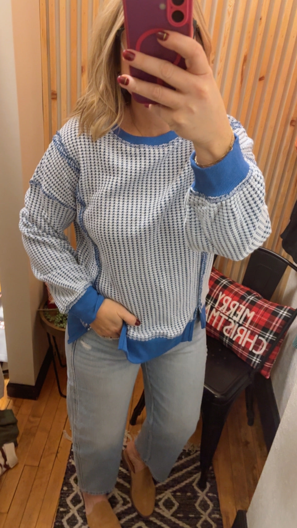 Royal Blue Waffle Knit with Front Slits