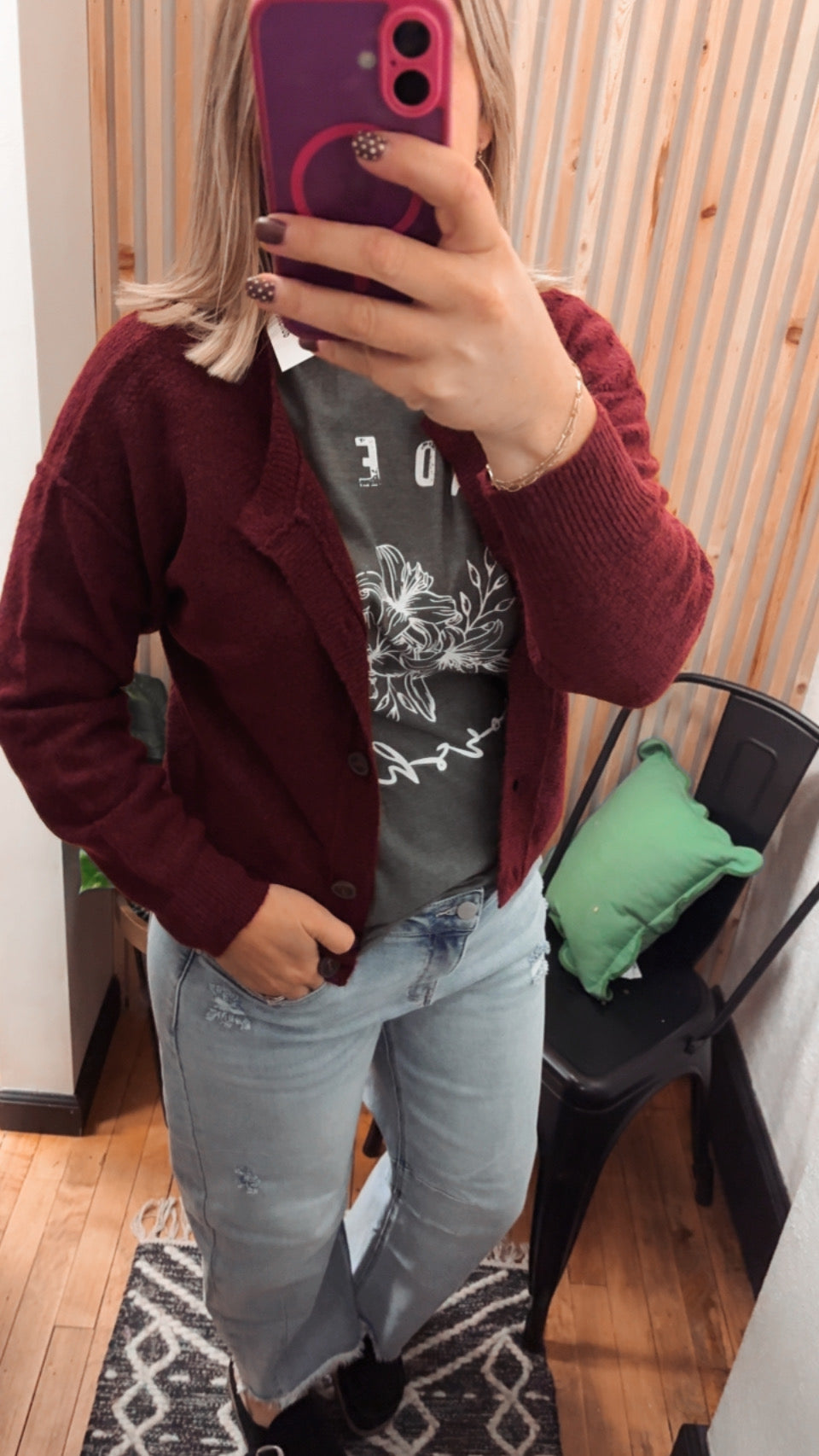 Ribbed Trim Button Down Cardigan