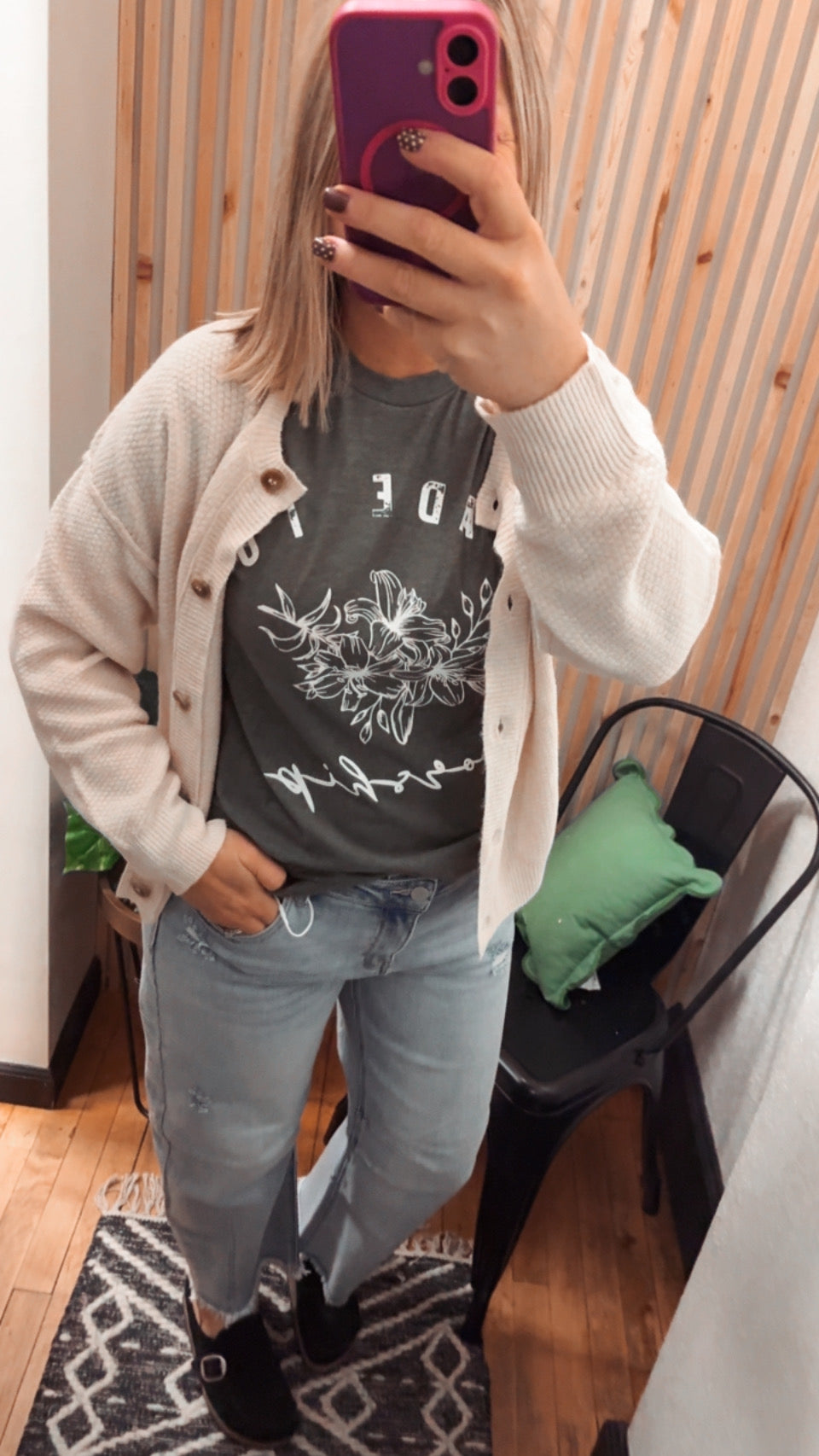 Ribbed Trim Button Down Cardigan