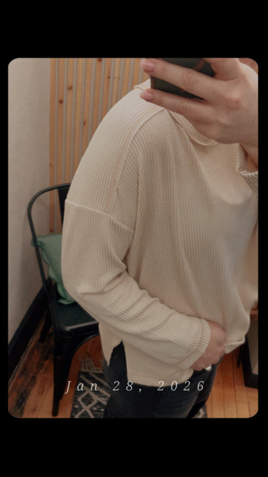 Ribbed Drop Shoulder Long Sleeve