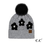 Daisy Pattern Beanie with Pom