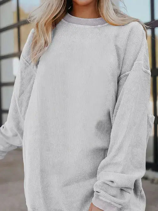 Long Sleeve Ribbed Corded Oversized Sweatshirt