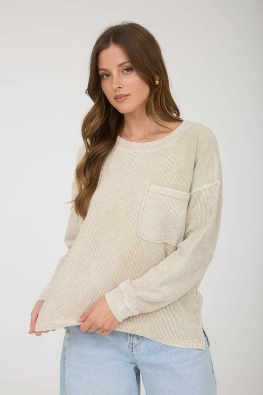 Washed Pocket Ribbed Top