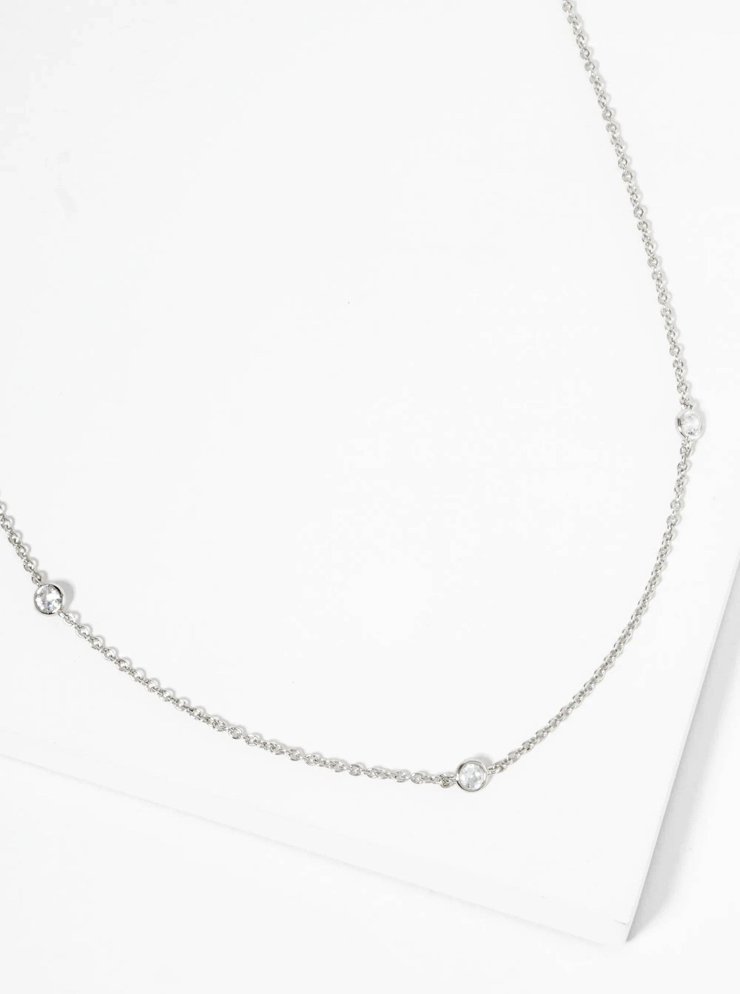 18K Gold Dipped 3Mm Cubic Zirconia Stone Station Necklace