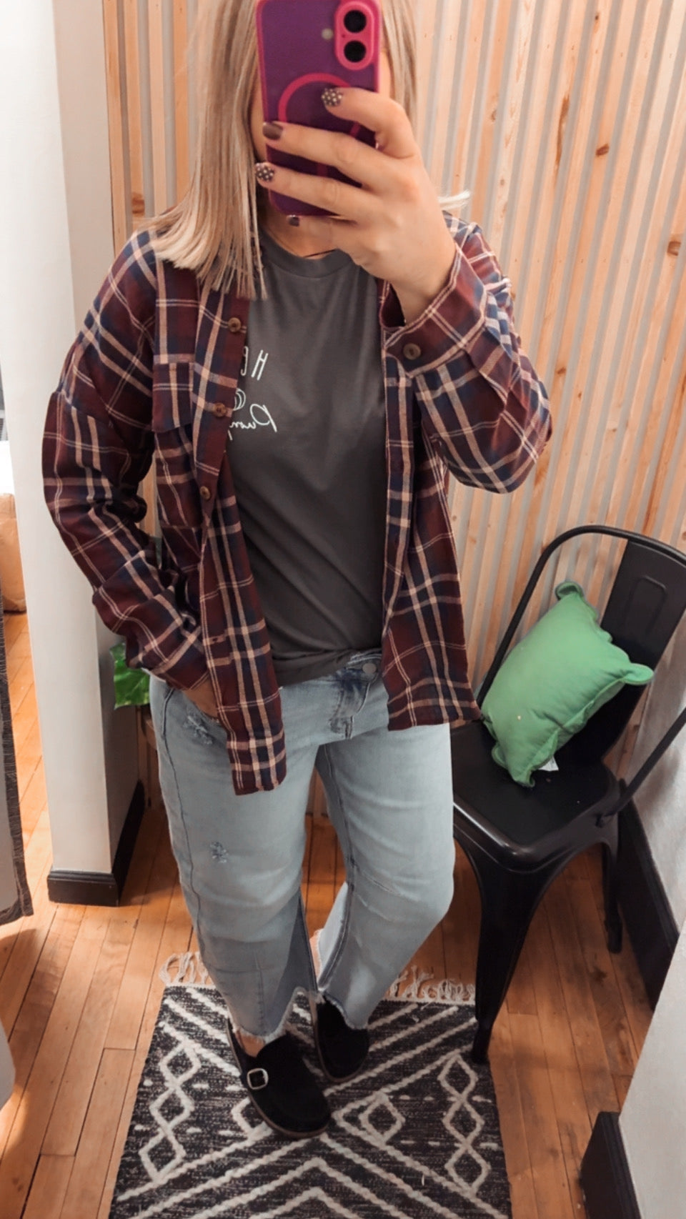 Plaid Button Down Pocket Detail Long Sleeve Shirt