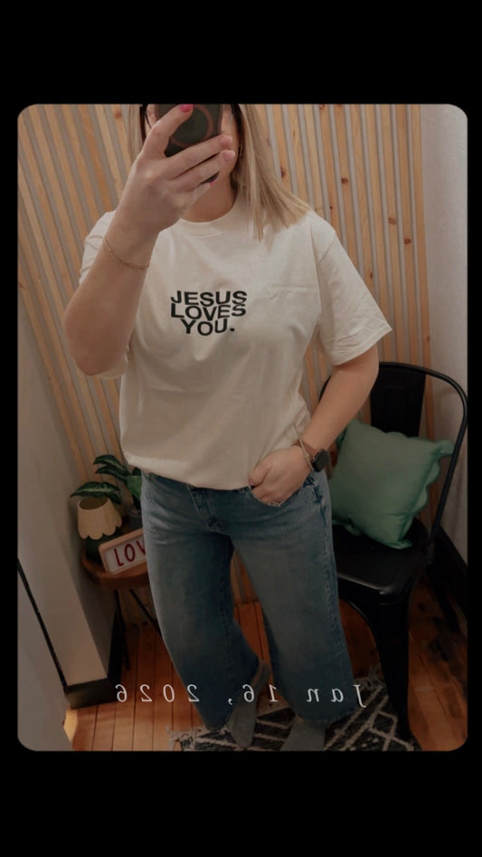 Sand Tan Jesus Loves You Tee