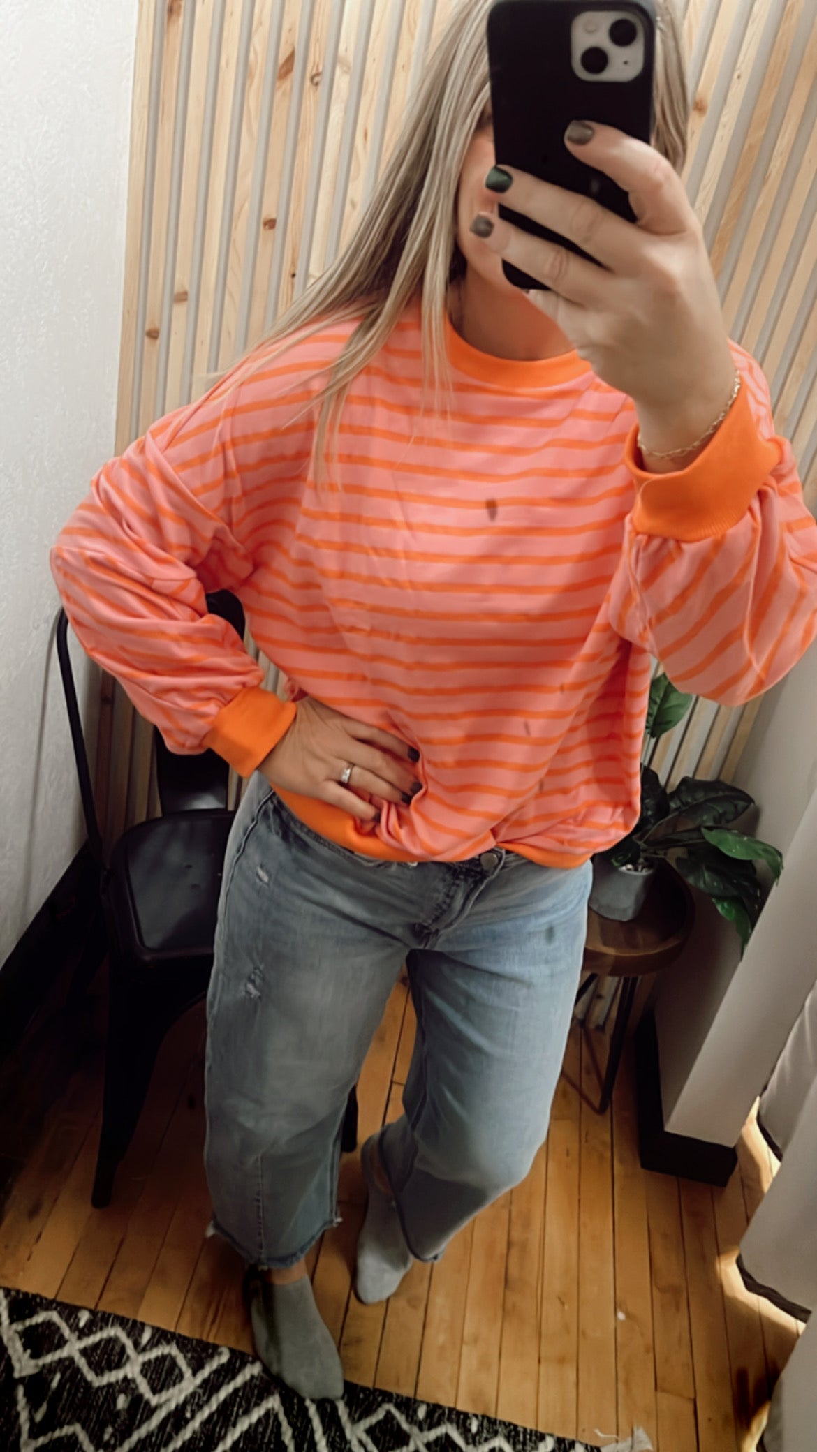 Stripe Drop Shoulder Crew Neck Loose Sweatshirt
