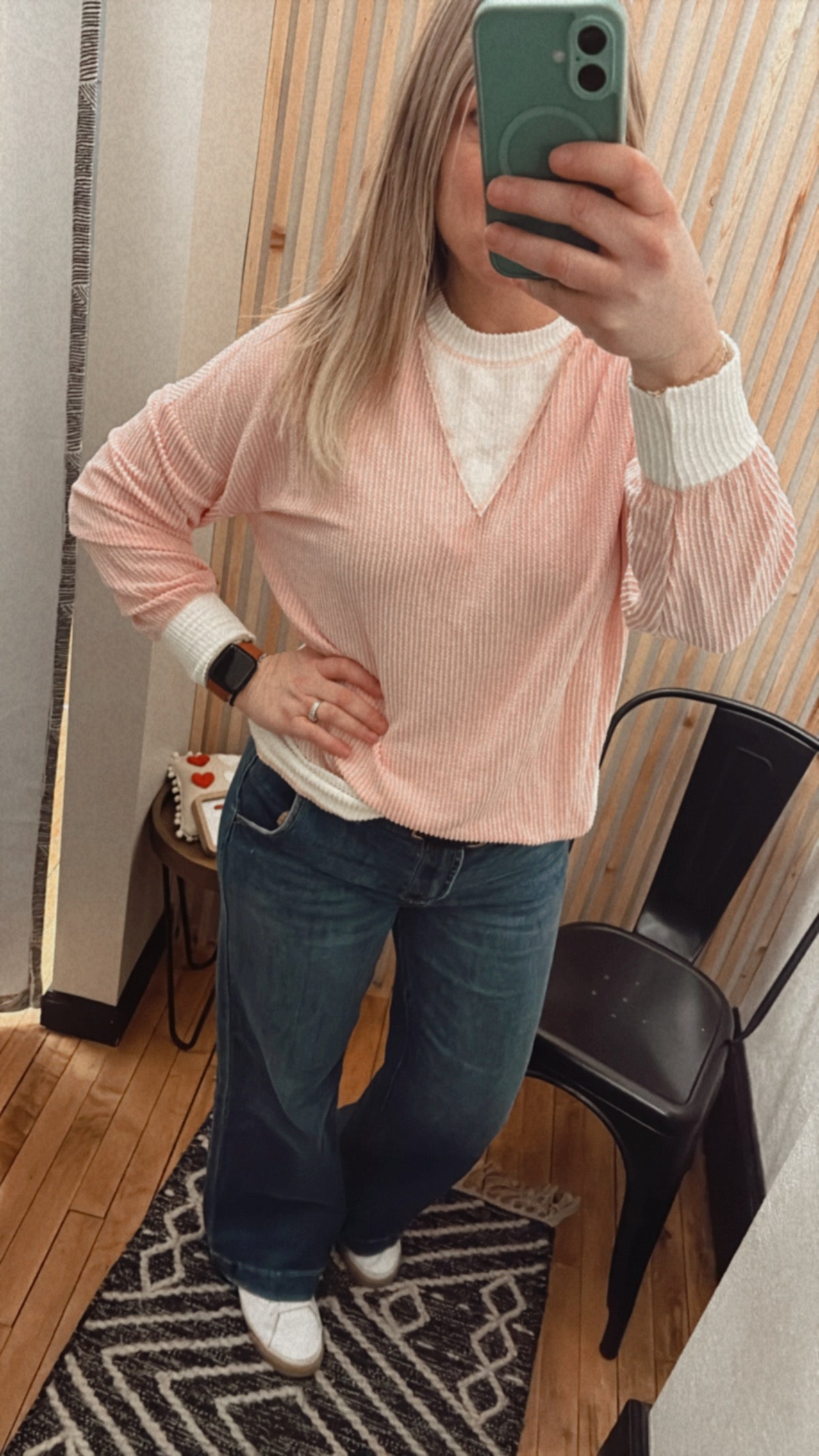 Blossom Corded Colorblock Drop Shoulder Loose Top