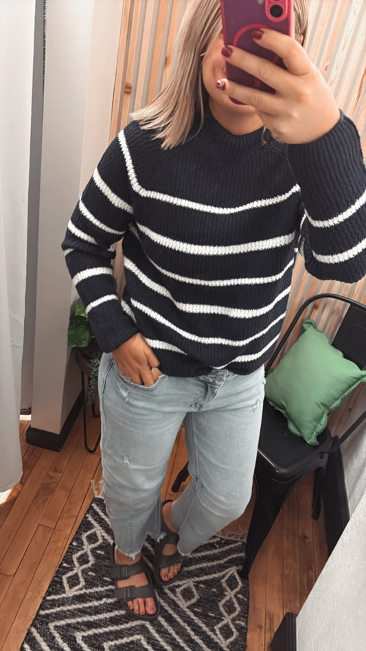Stripe High Neck Pullover Sweater