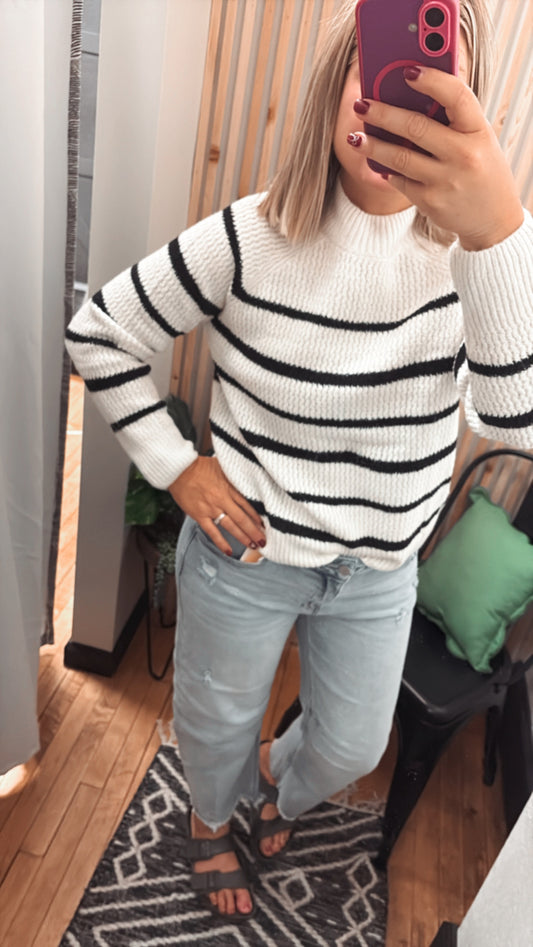 Stripe High Neck Pullover Sweater