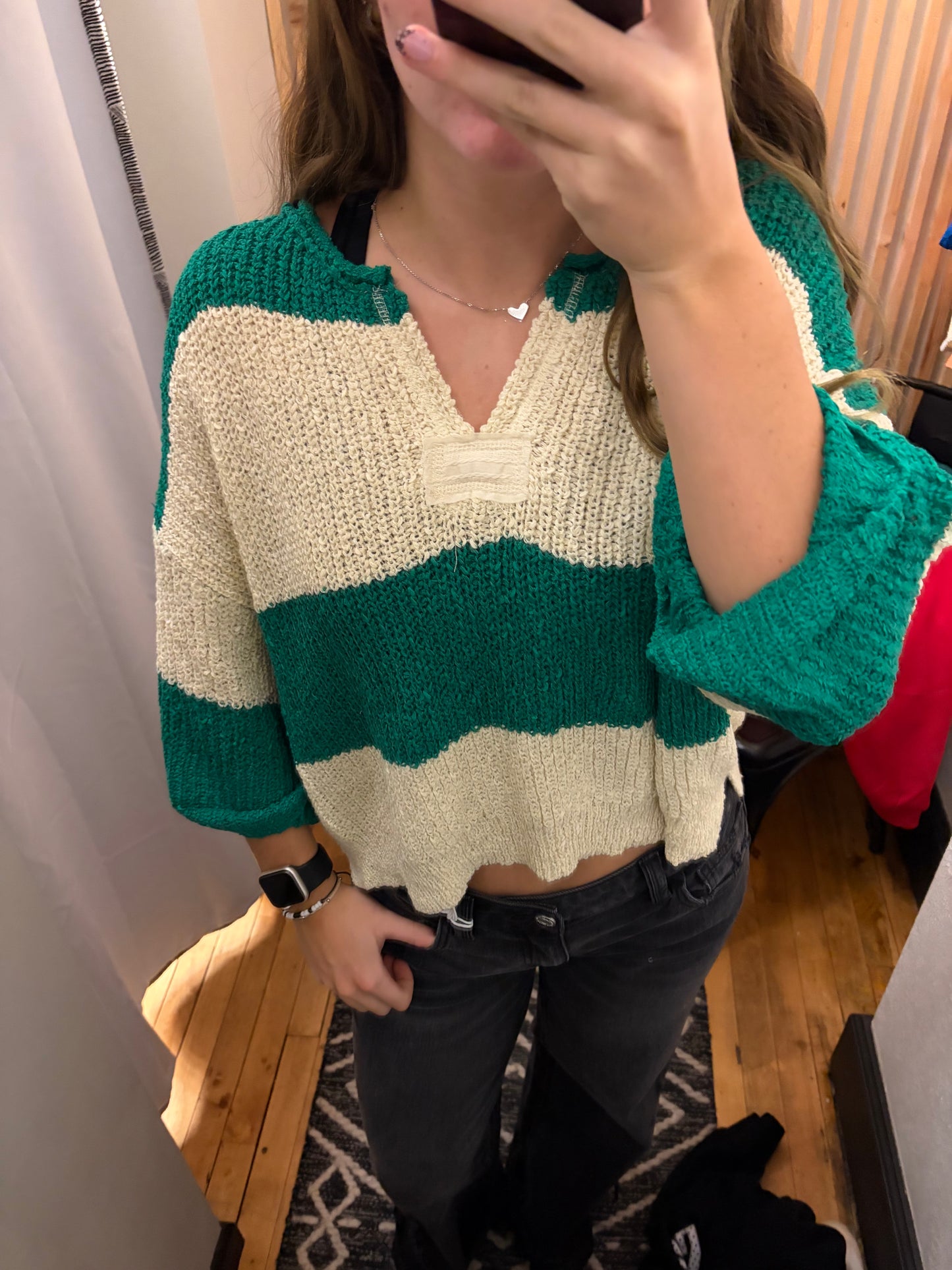 Split Neck Stripe Sweater
