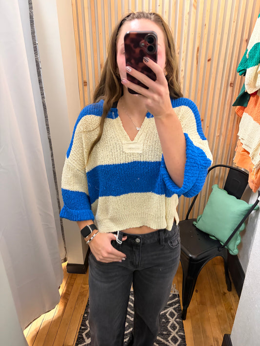 Split Neck Stripe Sweater