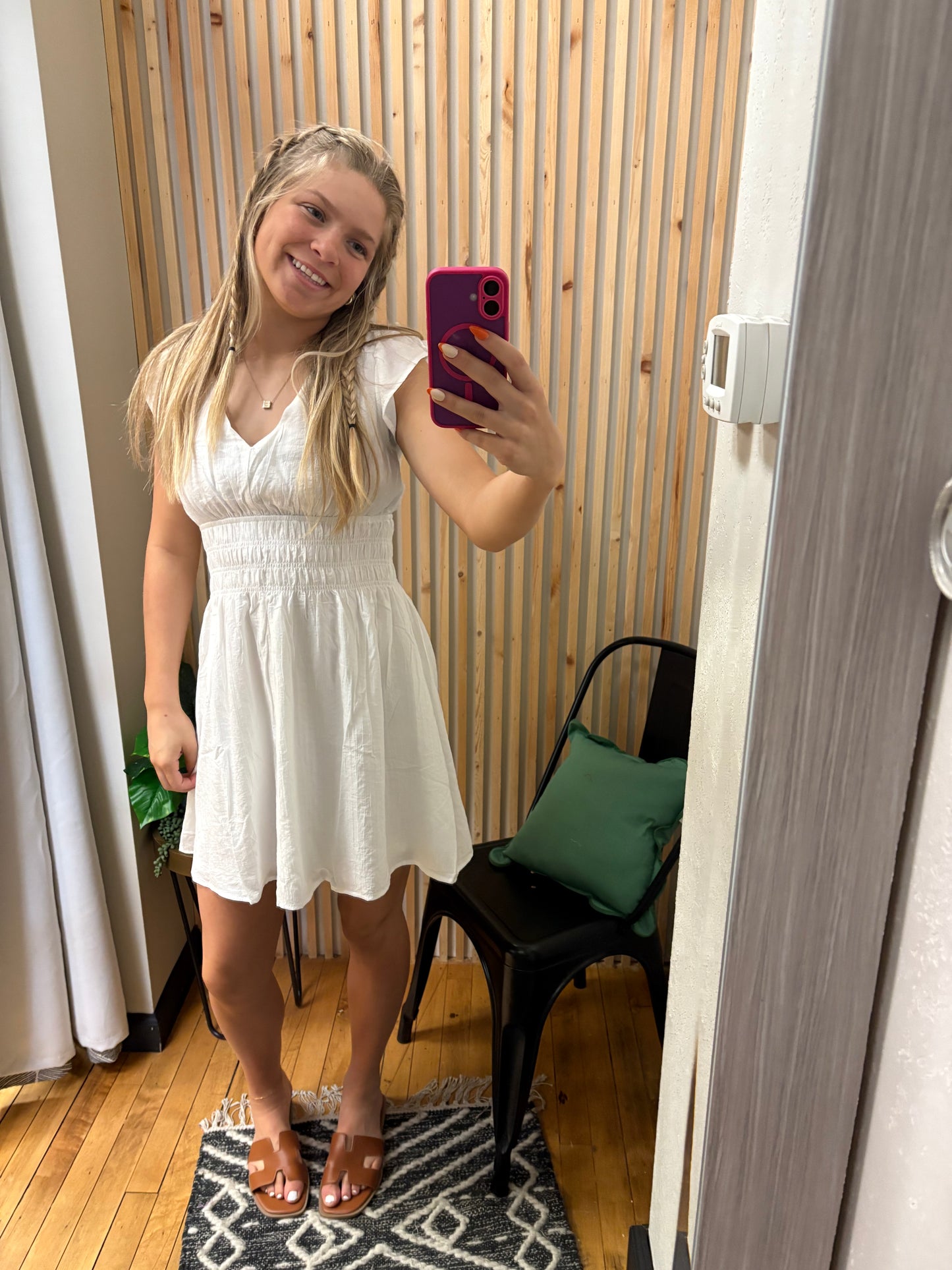 White Tie Back Vneck Dress