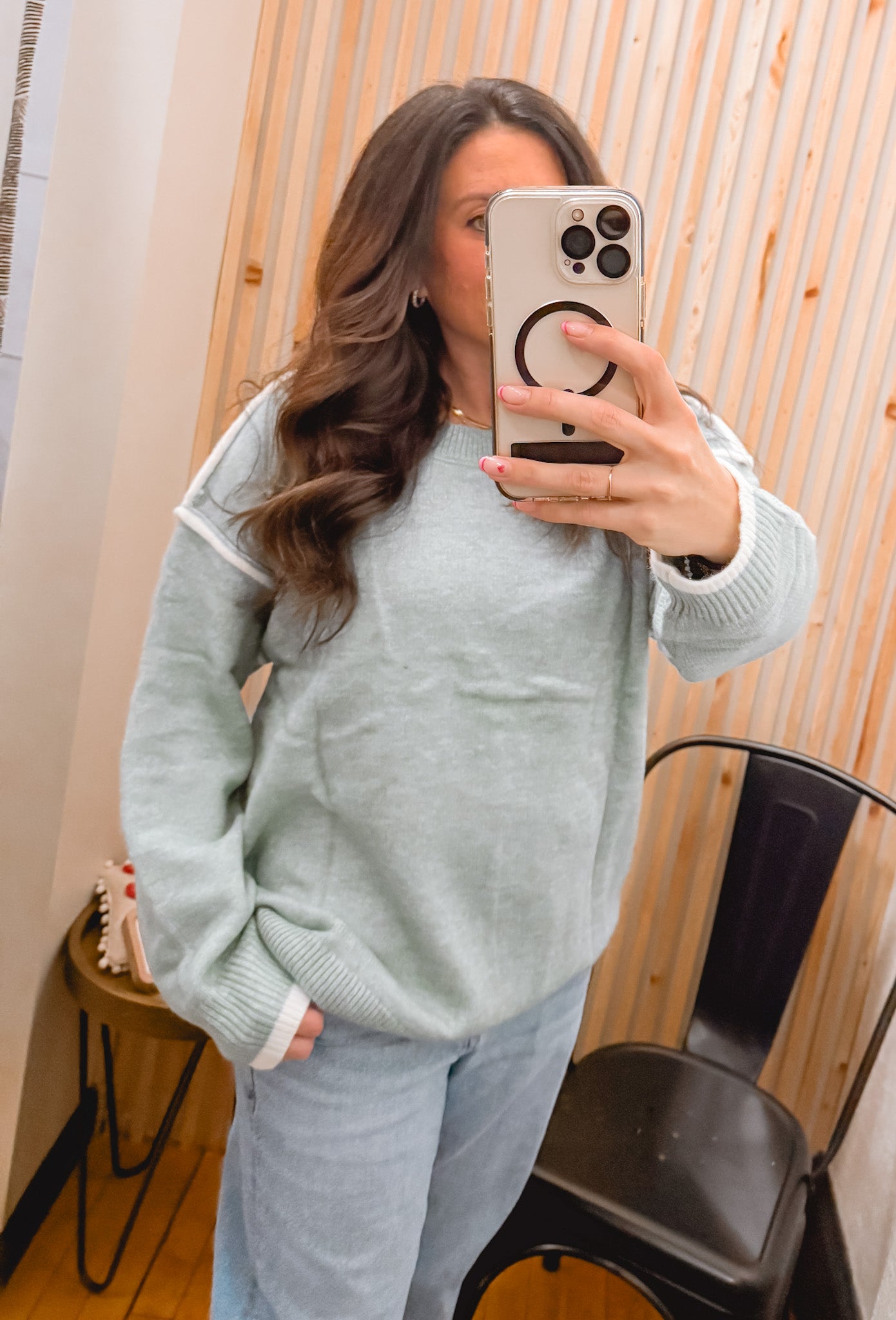Moonlight Jade Contrast Edge Sweater