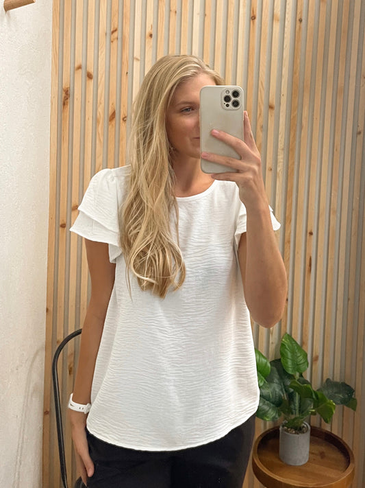 Solid Top with Double Ruffled Sleeves