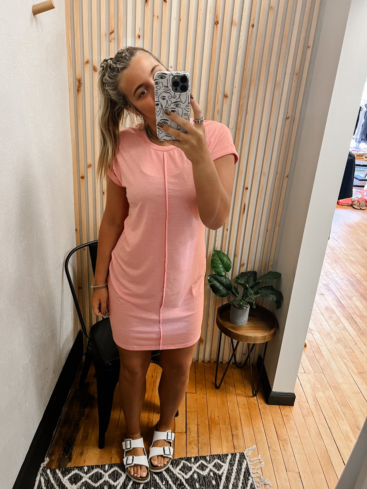 Center Seam Rolled Cuffs T-shirt Dress