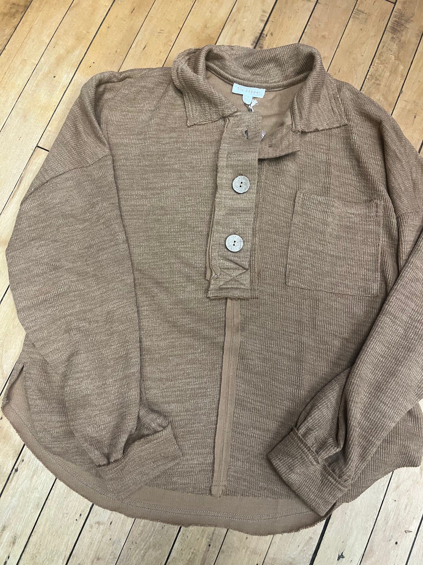 Collared Raw Edge Half Button
