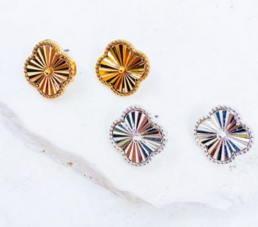 Textured Casted Clover Earrings