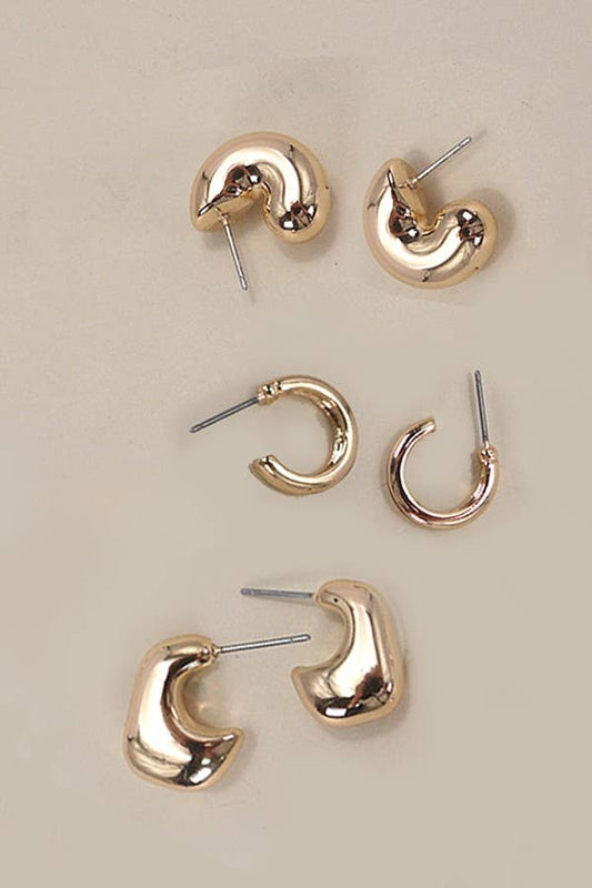 Bubble Hoop Huggie Trio Earrings