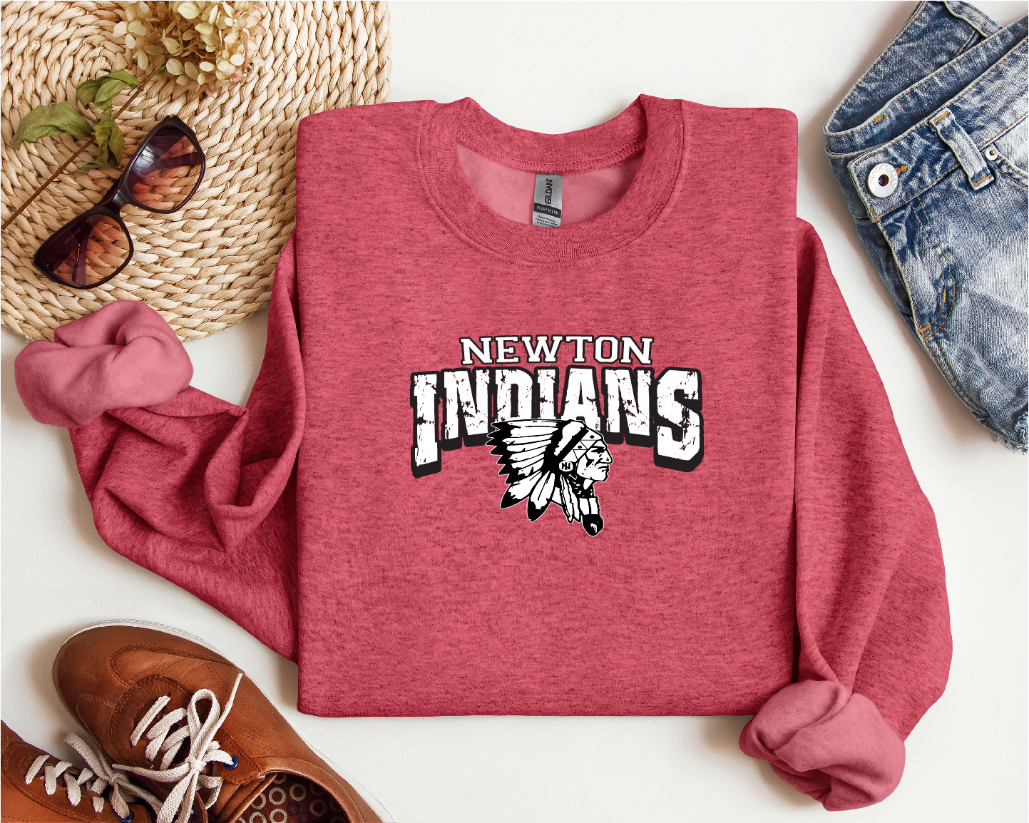 Newton Indians Distressed Red Apparel