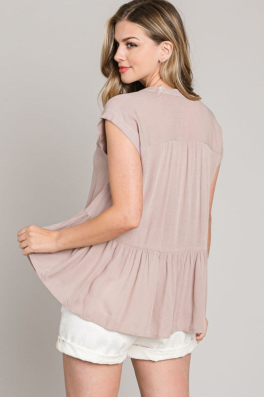 Cap Sleeve Button Babydoll Top