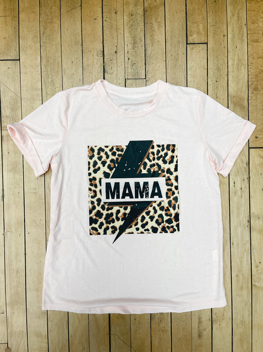 Pink MAMA Leopard Lightning Print Graphic Tee