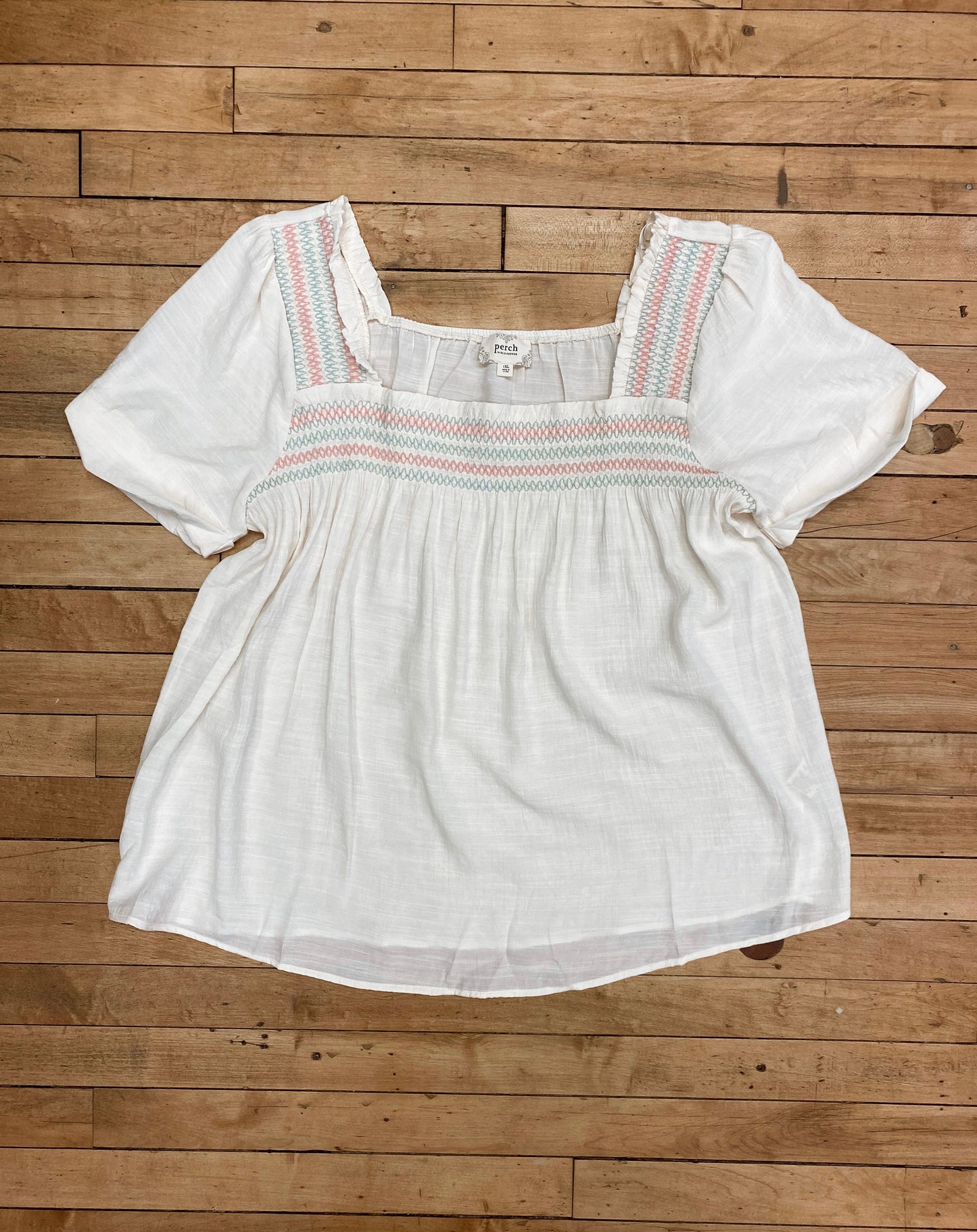 Curvy Embroidered Square Neckline Top