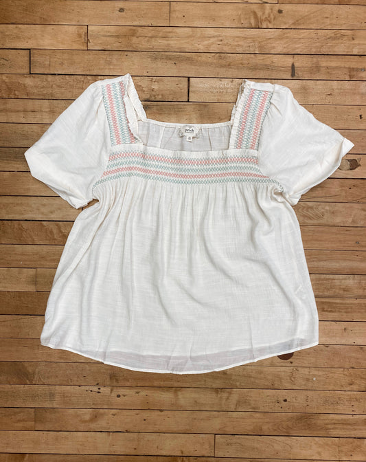 Curvy Embroidered  Square Neckline Top