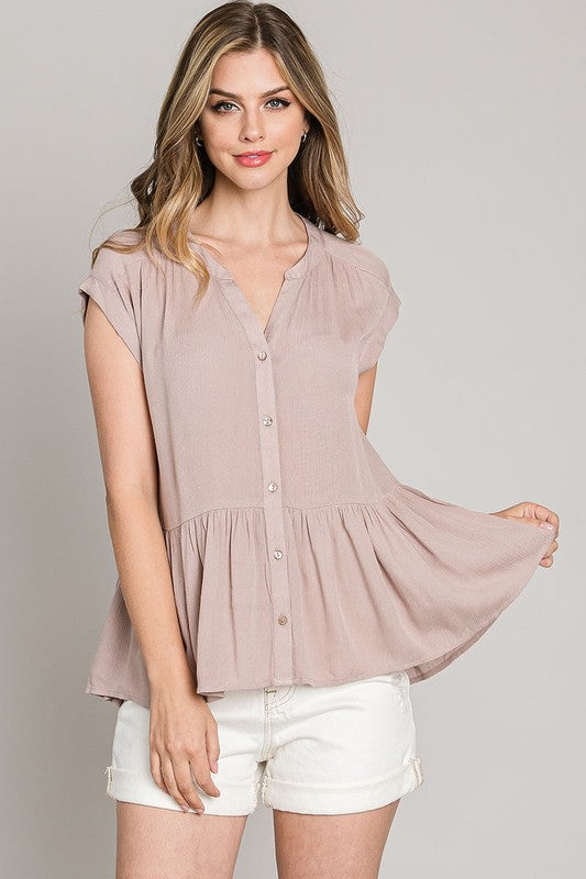 Cap Sleeve Button Babydoll Top