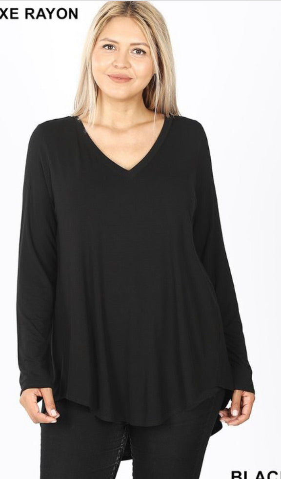 Plus Long Sleeve V-Neck