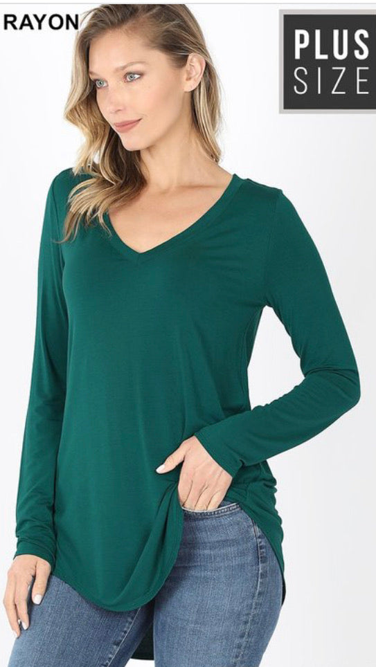Plus Long Sleeve V-Neck