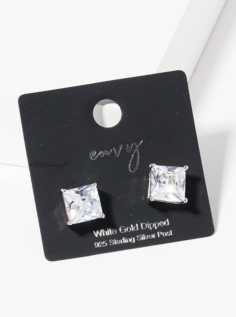 18K Gold Dipped Square Cz Sterling Silver Stud Earrings