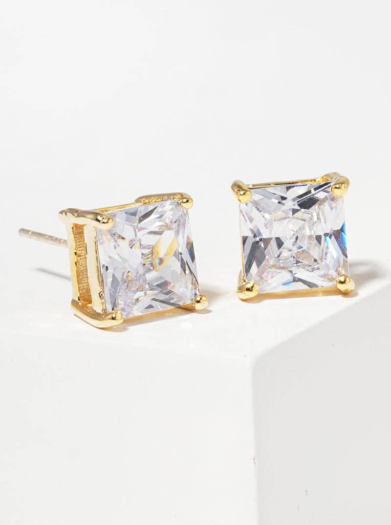 18K Gold Dipped Square Cz Sterling Silver Stud Earrings