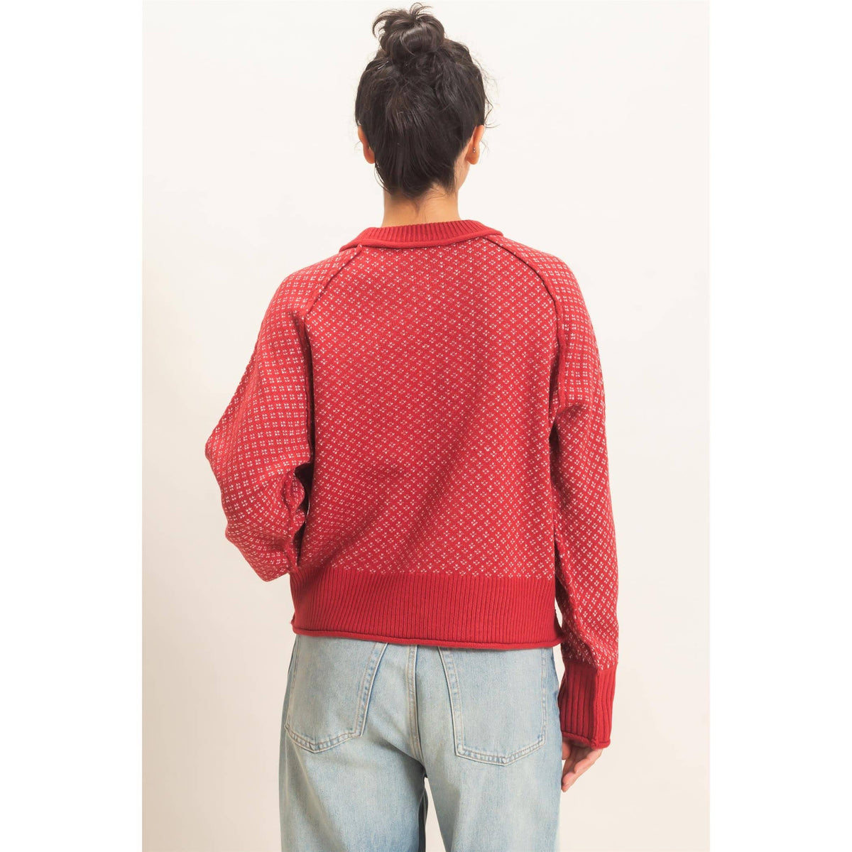 Patterned Mock Neck Sweater