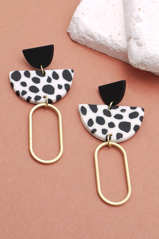 Geo Shape Dalmatian Polymer Earrings